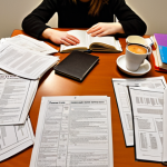** A student overwhelmed by public administration exam study materials, surrounded by textbooks, legislation documents, and a study plan, with empty coffee cups scattered around. The scene should convey a sense of intense pressure and late-night studying, reflecting the "slapeloze nachten" (sleepless nights) mentioned in the text. Focus on the stress and academic rigor of preparing for this type of exam in the Netherlands.

**