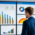 A professional public administrator in a modest business suit, standing in a bright, modern government office. The administrator is looking thoughtfully at a large interactive data display showing clear, abstract charts and graphs, symbolizing data-driven decision-making and public sector innovation. The environment is sleek, technologically advanced, and filled with natural light. The overall atmosphere is one of focused progress and forward-thinking. fully clothed, appropriate attire, safe for work, perfect anatomy, correct proportions, natural pose, well-formed hands, proper finger count, natural body proportions, professional photography, high quality, professional, family-friendly, appropriate content.